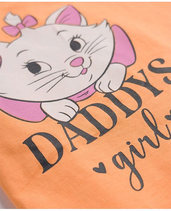 Babyhug Disney Single Jersey Knit Half Sleeves T-Shirt & Shorts Night Suit With Marie Graphics - Orange
