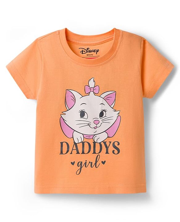 Babyhug Disney Single Jersey Knit Half Sleeves T-Shirt & Shorts Night Suit With Marie Graphics - Orange