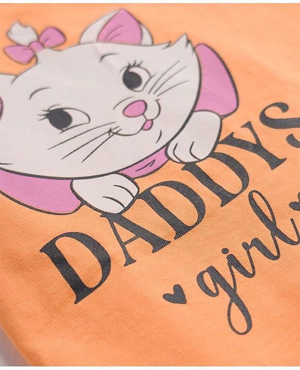 Babyhug Disney Single Jersey Knit Half Sleeves T-Shirt & Shorts Night Suit With Marie Graphics - Orange