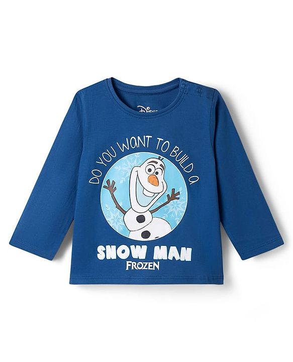 Babyhug Disney Single Jersey Knit Full Sleeves T-Shirt & Pyjama Night Suit With Olaf Graphic & Star Print - Navy Blue