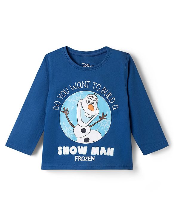 Babyhug Disney Single Jersey Knit Full Sleeves T-Shirt & Pyjama Night Suit With Olaf Graphic & Star Print - Navy Blue