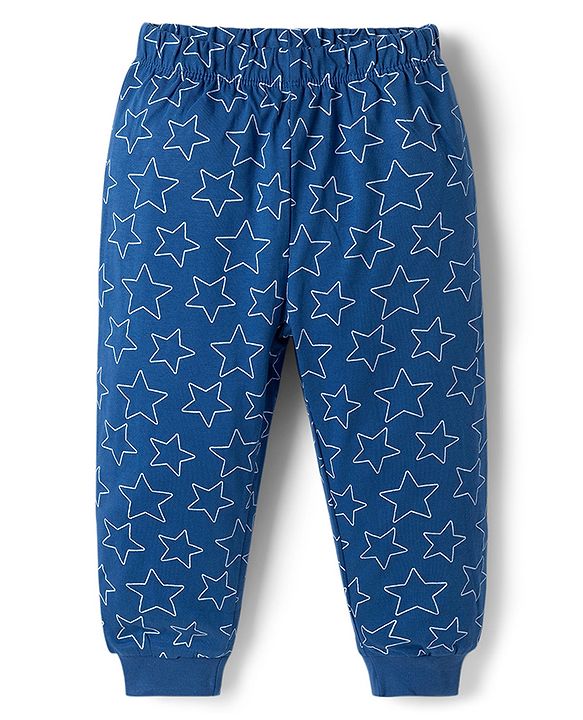 Babyhug Disney Single Jersey Knit Full Sleeves T-Shirt & Pyjama Night Suit With Olaf Graphic & Star Print - Navy Blue