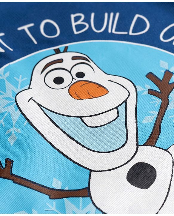 Babyhug Disney Single Jersey Knit Full Sleeves T-Shirt & Pyjama Night Suit With Olaf Graphic & Star Print - Navy Blue