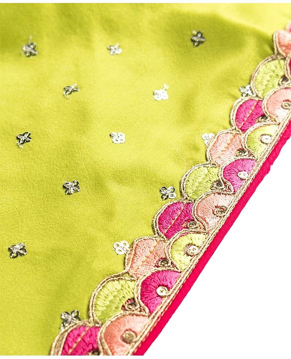 Pine Kids Woven Three Fourth  Sleeves Sequinned & Embroidered Neck Kurti Churidar Set with Dupatta - Light Green