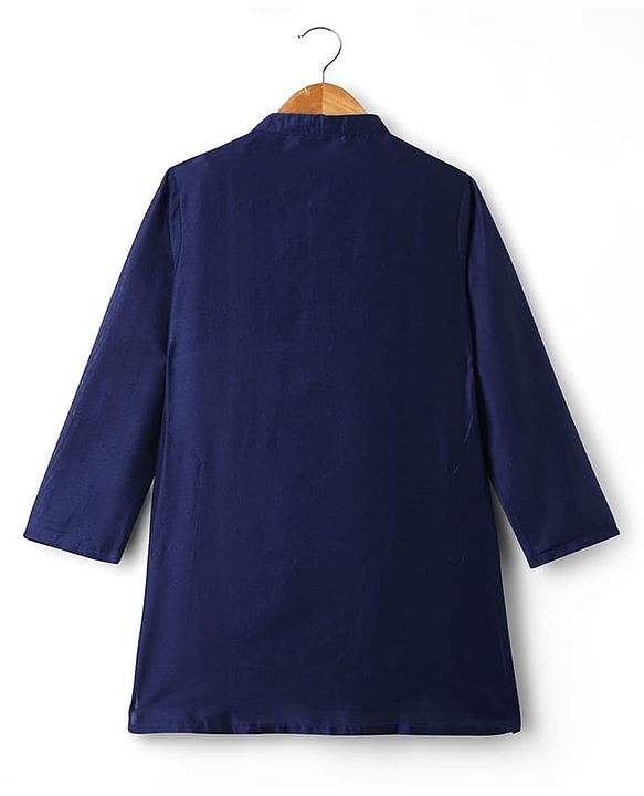 Pine Kids Woven Full Sleeves Floral Printed & Embroidered Kurta & Pyjama Set With Jacket - Navy Blue