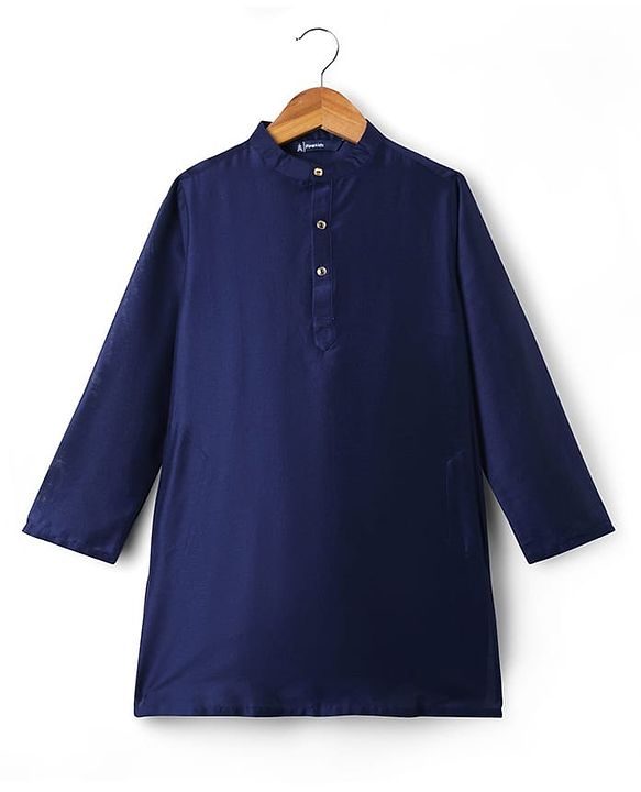 Pine Kids Woven Full Sleeves Floral Printed & Embroidered Kurta & Pyjama Set With Jacket - Navy Blue