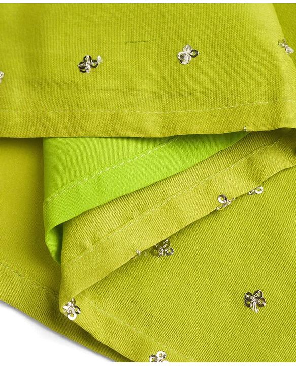 Pine Kids Woven Full Sleeves Sequinned Kurta & Pyjama Set - Lime Green