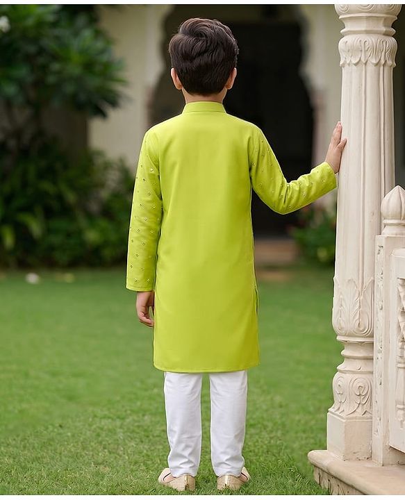 Pine Kids Woven Full Sleeves Sequinned Kurta & Pyjama Set - Lime Green