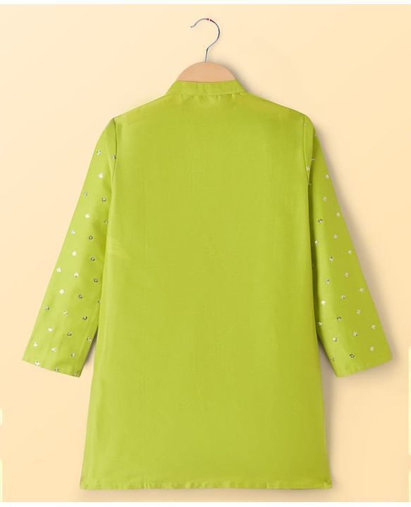 Pine Kids Woven Full Sleeves Sequinned Kurta & Pyjama Set - Lime Green