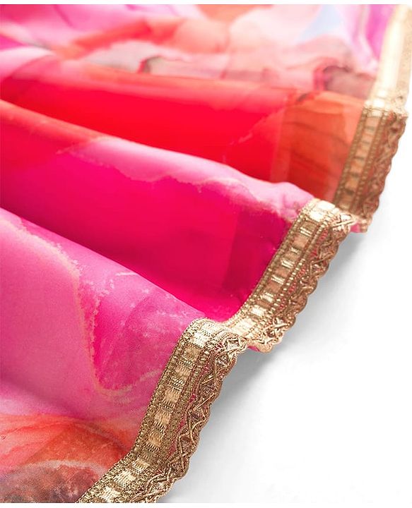 Pine Kids Woven Sleeveless Floral Sequinned & Embroidered  Choli & Lehenga Set With Dupatta - Pink