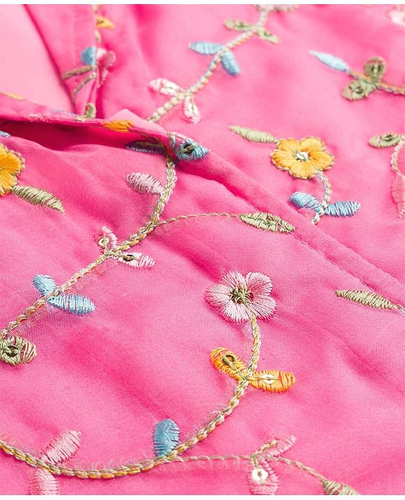 Pine Kids Woven Sleeveless Floral Sequinned & Embroidered  Choli & Lehenga Set With Dupatta - Pink