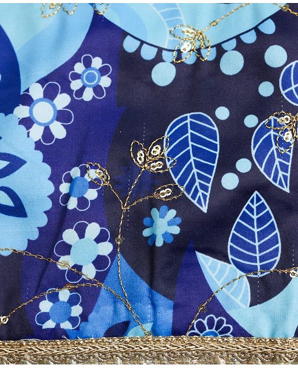 Pine Kids Woven Half Sleeves Floral Printed & Sequinned Embroidered Choli Lahenga Set with Dupatta - Light Blue