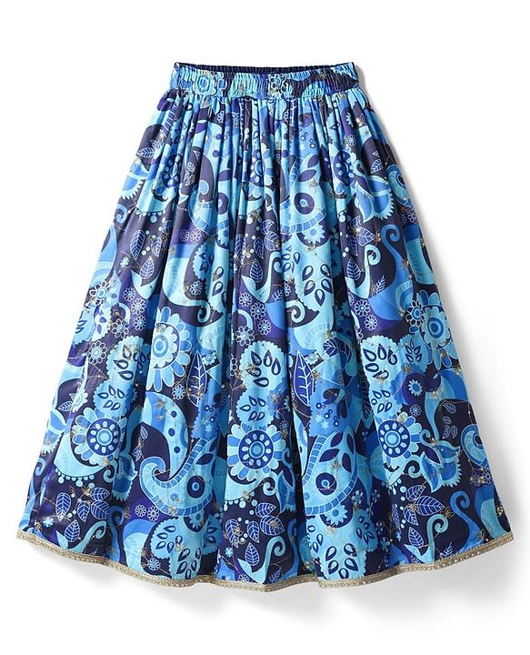 Pine Kids Woven Half Sleeves Floral Printed & Sequinned Embroidered Choli Lahenga Set with Dupatta - Light Blue