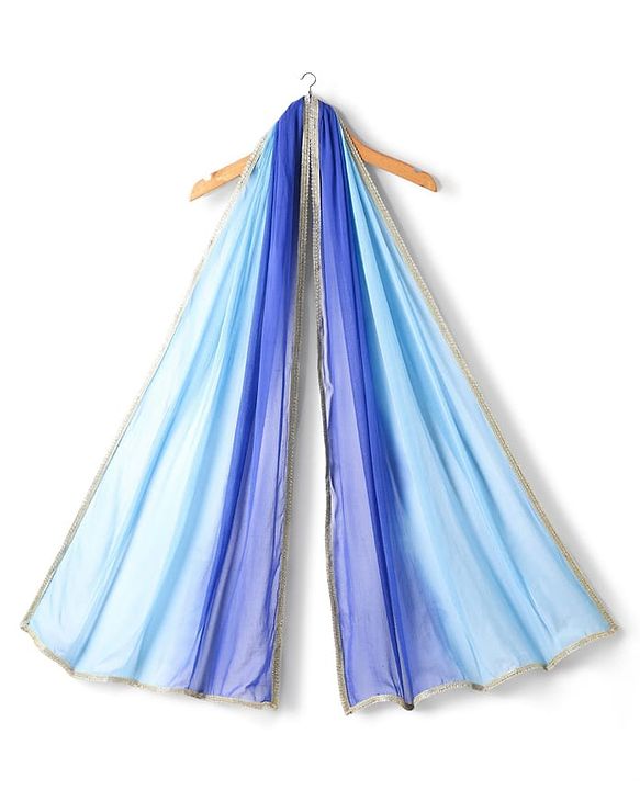 Pine Kids Woven Half Sleeves Floral Printed & Sequinned Embroidered Choli Lahenga Set with Dupatta - Light Blue