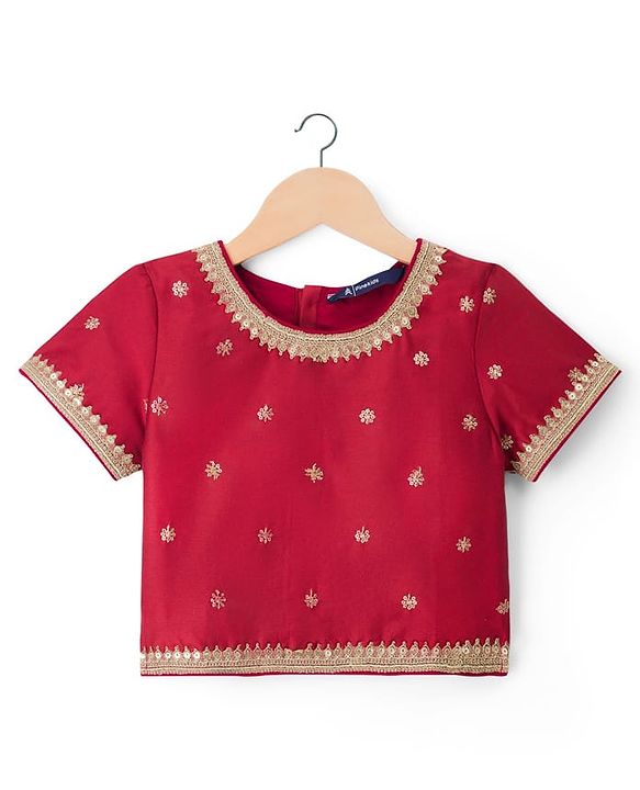 Pine Kids Woven Half Sleeves Floral Embroidered & Printed Lehenga & Choli Set With Dupatta - Rust Orange
