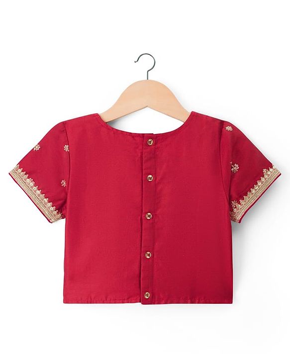 Pine Kids Woven Half Sleeves Floral Embroidered & Printed Lehenga & Choli Set With Dupatta - Rust Orange