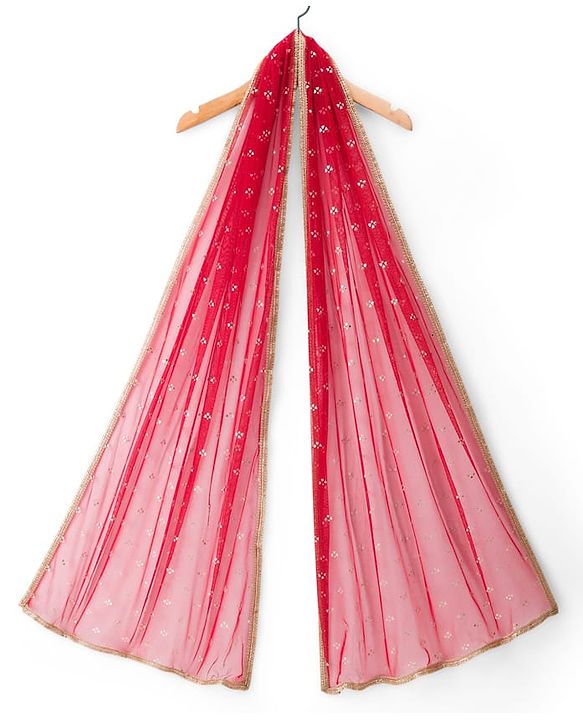 Pine Kids Woven Half Sleeves Floral Embroidered & Printed Lehenga & Choli Set With Dupatta - Rust Orange