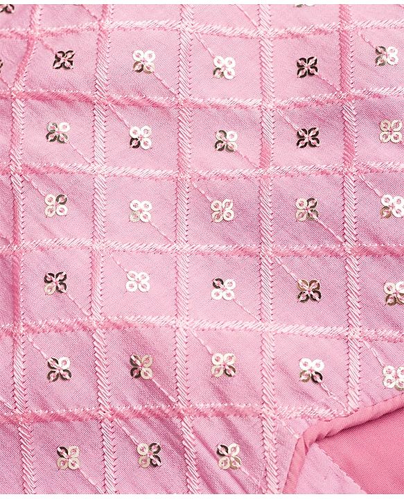 Pine Kids Woven Half Sleeves Choli Lagenga Dupattta Set with Floral Foil Print &  Sequinned Embroidery - Pink