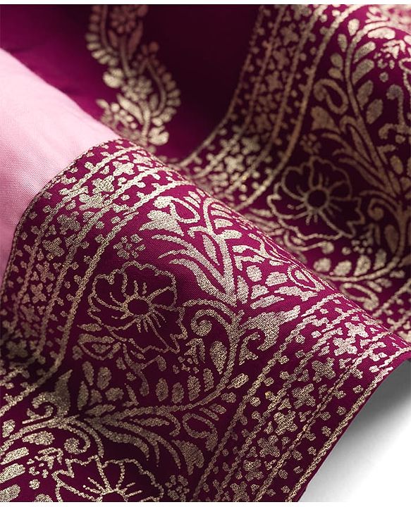 Pine Kids Woven Half Sleeves Choli Lagenga Dupattta Set with Floral Foil Print &  Sequinned Embroidery - Pink