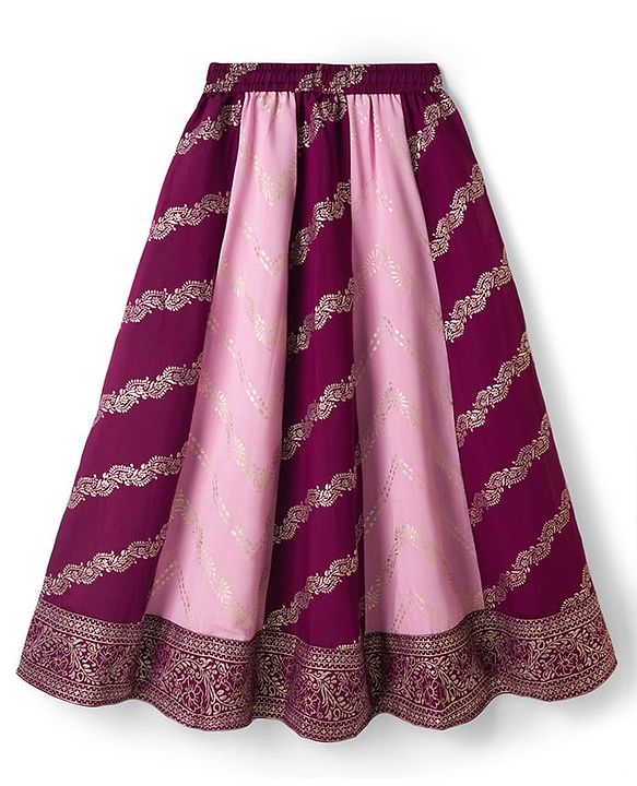 Pine Kids Woven Half Sleeves Choli Lagenga Dupattta Set with Floral Foil Print &  Sequinned Embroidery - Pink