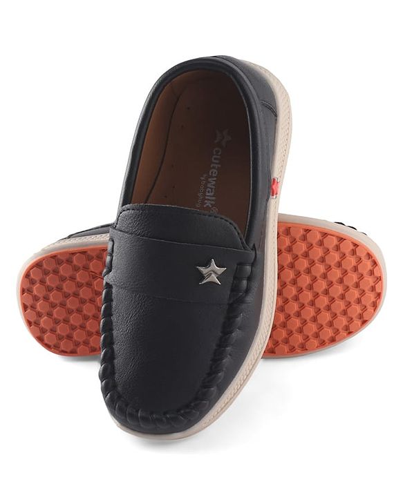 Cute Walk by Babyhug Slip On Party Wear Shoes With Star Applique - Black
