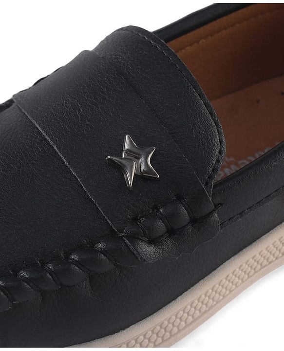 Cute Walk by Babyhug Slip On Party Wear Shoes With Star Applique - Black