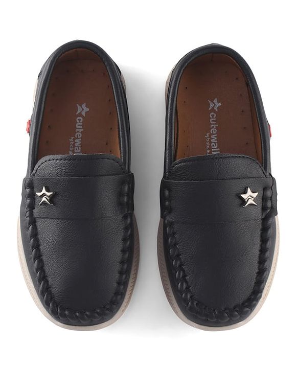 Cute Walk by Babyhug Slip On Party Wear Shoes With Star Applique - Black