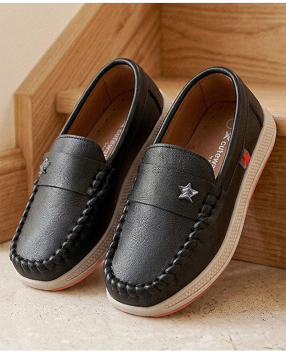 Cute Walk by Babyhug Slip On Party Wear Shoes With Star Applique - Black