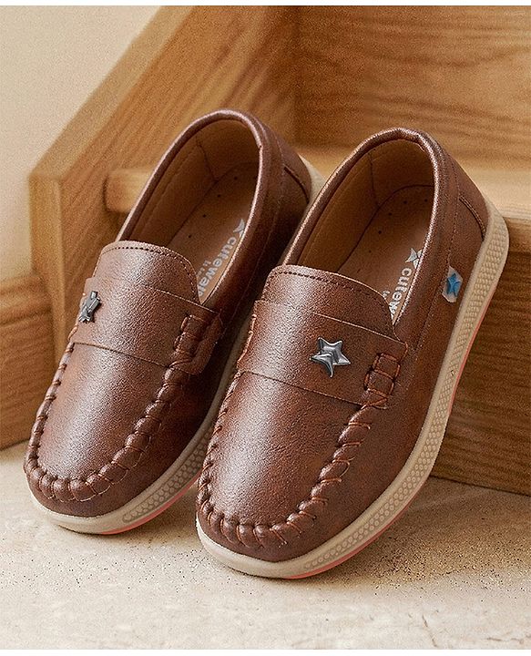 Cute Walk by Babyhug Slip On Party Wear Shoes With Star Applique - Black