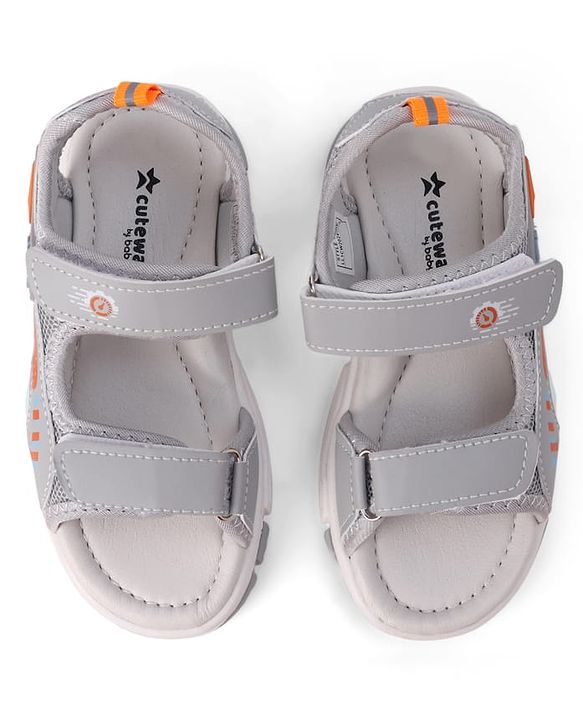 Cute Walk by Babyhug Velcro Closure Solid Sandal - Grey