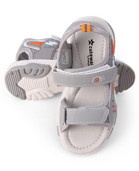 Cute Walk by Babyhug Velcro Closure Solid Sandal - Grey