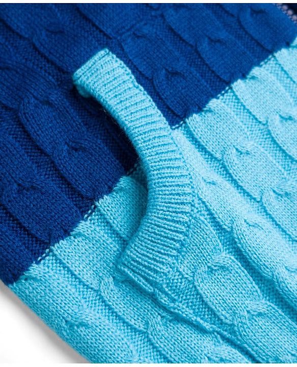 Pine Kids Knit Full Sleeves Colour Block Front Open Sweater with Cable Knit Design - Navy Blue
