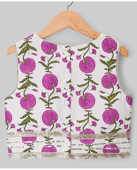 Pine Kids 100% Cotton Woven Sleeveless Floral Printed Choli Lehenga Set With Dupatta - White