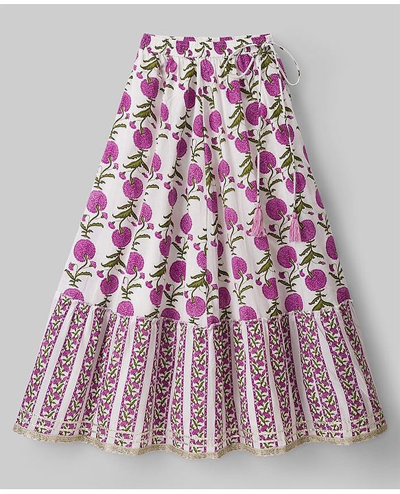 Pine Kids 100% Cotton Woven Sleeveless Floral Printed Choli Lehenga Set With Dupatta - White