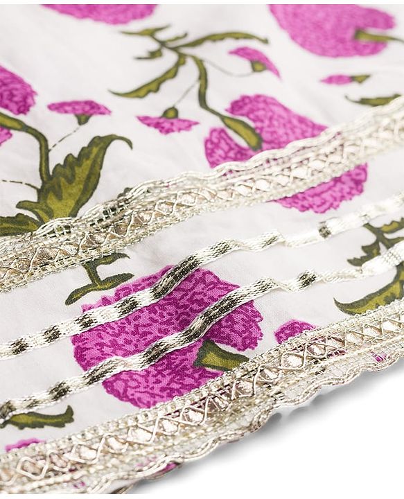 Pine Kids 100% Cotton Woven Sleeveless Floral Printed Choli Lehenga Set With Dupatta - White