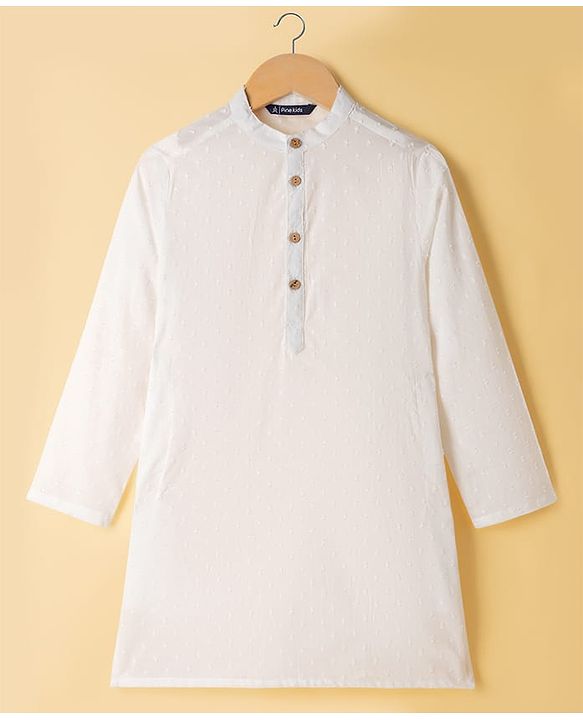 Pine Kids Cotton Woven Full Sleeves Solid Colour Kurta Pyjama Set with Floral Printed Nehru Jacket - White & Black
