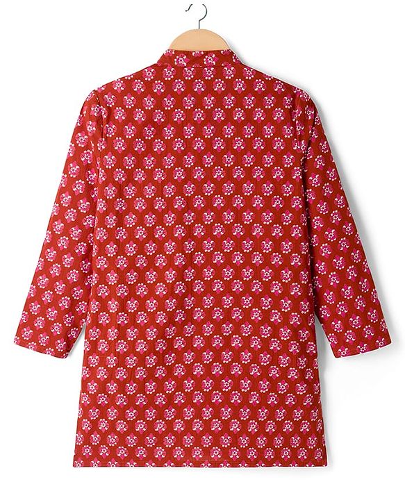 Pine Kids Cotton Woven Full Sleeves Floral Printed Kurta - Maroon