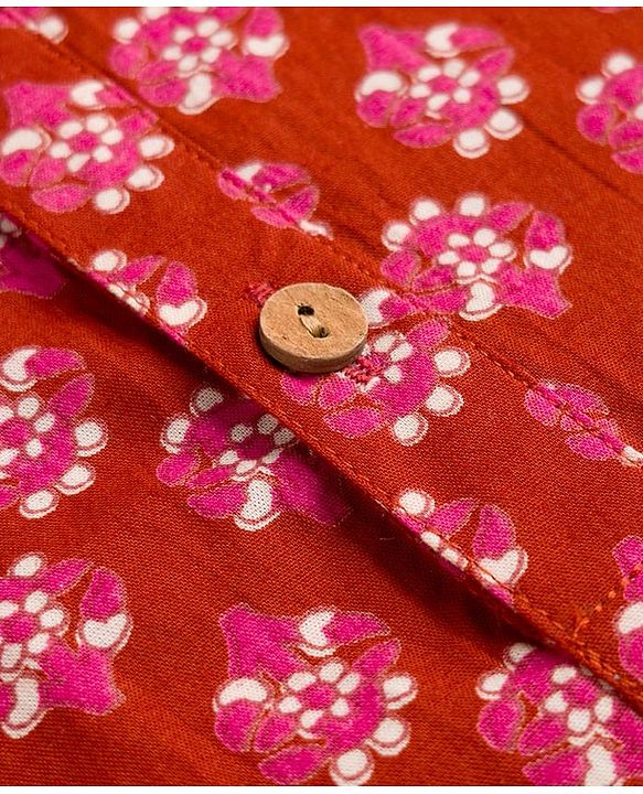 Pine Kids Cotton Woven Full Sleeves Floral Printed Kurta - Maroon