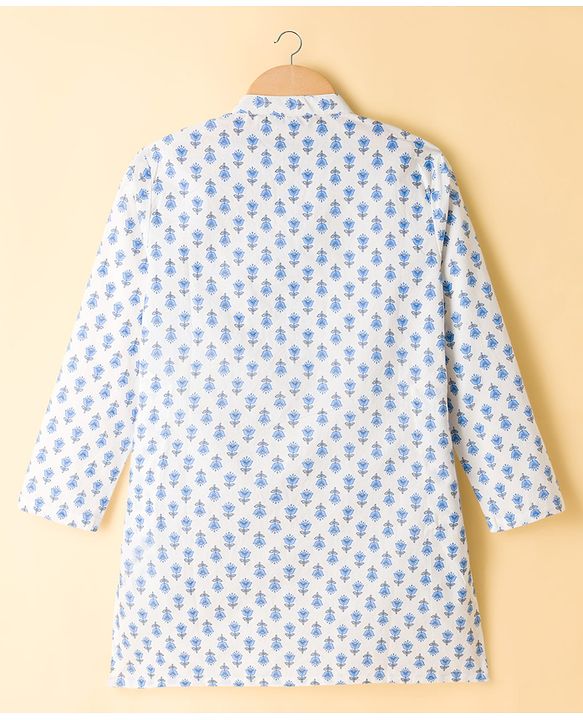 Pine Kids Cotton Woven Full Sleeves Floral Printed Kurta - White