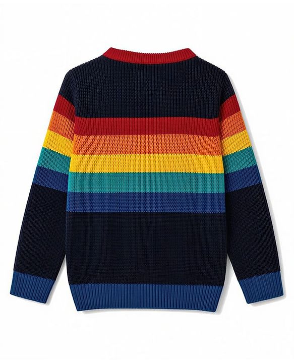 Pine Kids Knit Full Sleeves Striped Pullover Sweater - Navy Blue
