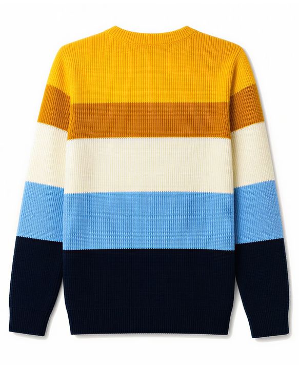 Pine Kids Knit Full Sleeves Colour Block Pullover - Yellow & Navy