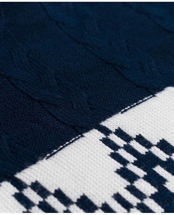Pine Kids Knit Full Sleeves Pullover Sweater With Cable Knit Design - Navy Blue