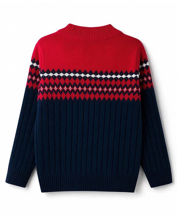 Pine Kids Knit Full Sleeves Pullover Sweater With Design - Navy Blue