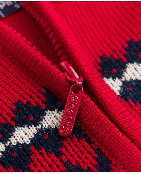 Pine Kids Knit Full Sleeves Pullover Sweater With Design - Navy Blue