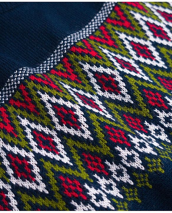 Pine Kids Knit Full Sleeves Pullover Sweater With Embroidery - Navy Blue
