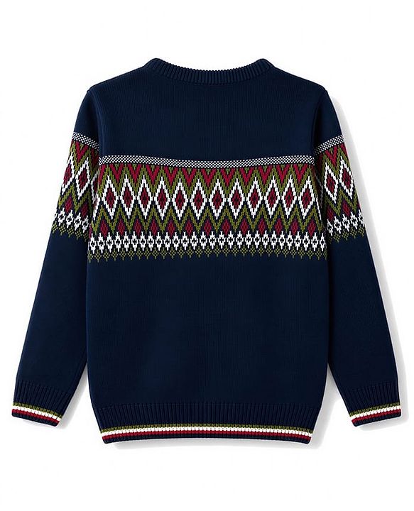 Pine Kids Knit Full Sleeves Pullover Sweater With Embroidery - Navy Blue