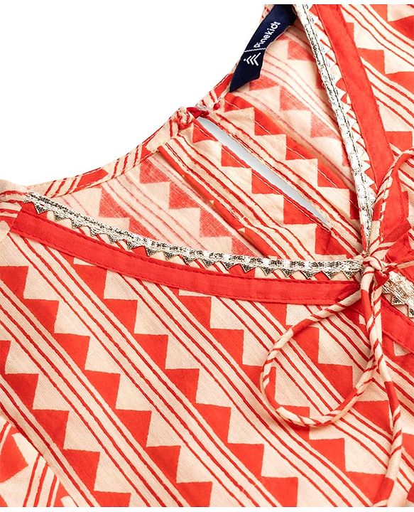 Pine Kids Cotton Woven Half Sleeves Floral Printed Kurti Churidar Set - Red