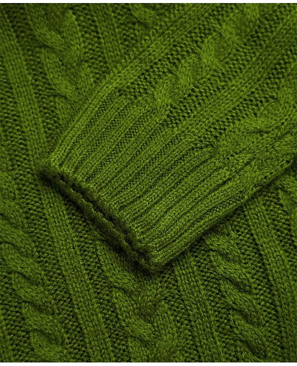 Pine Kids Knit Full Sleeves Pullover Sweater With Cable Knit Design - Green