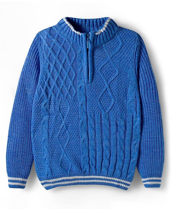 Pine Kids Cable Knit Front Open Sweater with Full Sleeves in Blue for 4-5 Years
