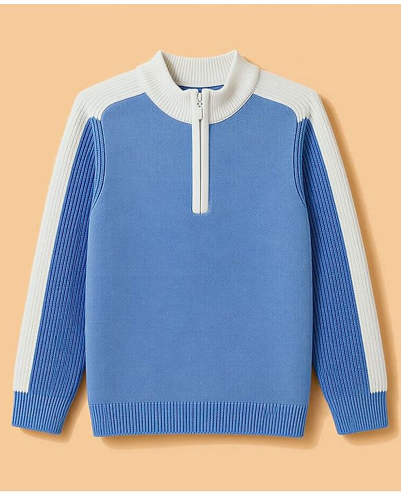 Pine Kids Knit Full Sleeves Solid Pullover Sweater - Light Blue
